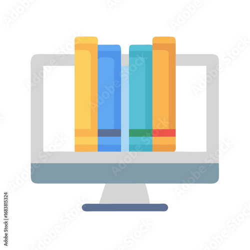 Online library digital learning and education knowledge concept illustration