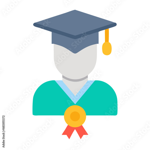 Graduate with graduation cap, gown, and medal illustration