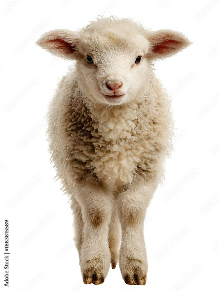 Obraz premium Adorable lamb looking directly at you with soft, fluffy wool, innocence, and a heartwarming charm, perfect for designs