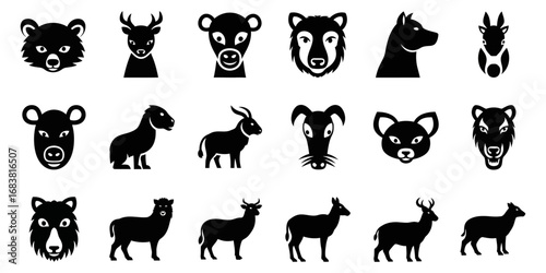Black and White Animal Silhouettes, Vector Graphics, Wildlife Illustrations