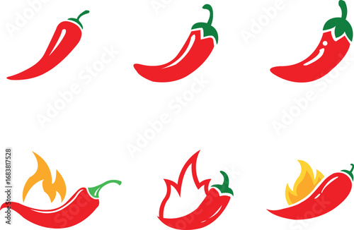 Chili Pepper Icons and Spicy Food Illustrations