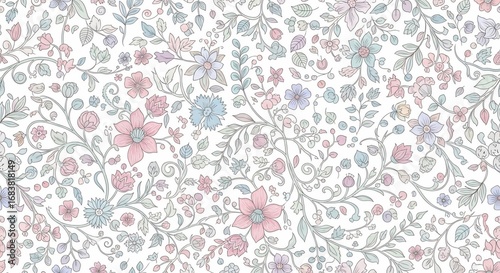 Floral Tapestry of Serenity: An elegant floral pattern, woven with delicate pastel hues, presents a calming tapestry of nature, exuding tranquility and springtime charm.