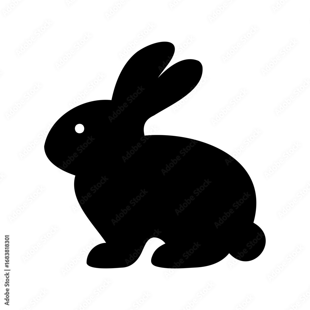 Obraz premium Simple black rabbit silhouette sitting down with white background design art