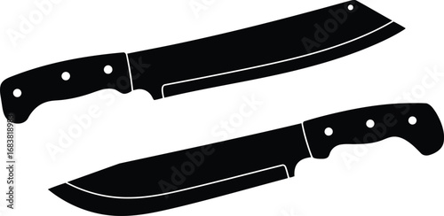 Two black silhouette machetes isolated cutlery weapon tools vector