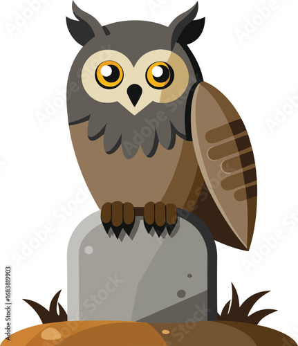 Owl Perched On Broken Gravestone