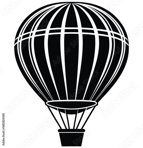 A colorful hot air balloon vector illustration with a basket flying in the sky