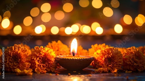 Orange flowers and warm lamp light