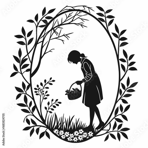 silhouette vector of an oval floral frame