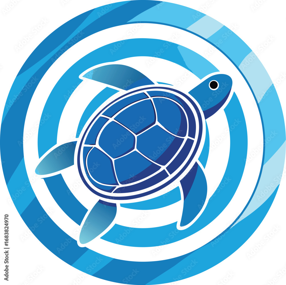 Obraz premium Turtle Swimming Across Concentric Circles