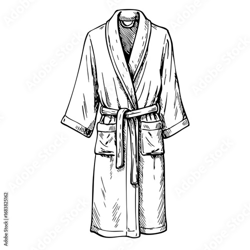 Vintage sketch of a bathrobe with pockets and a belt  