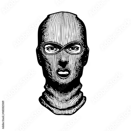 Vintage sketch of a masked individual with a serious expression  