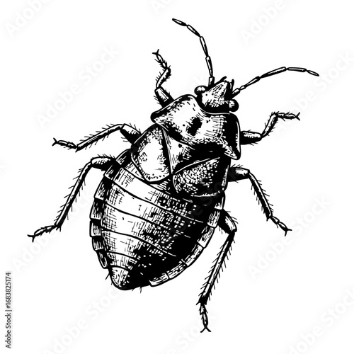 Vintage sketch of a highly detailed bed bug insect  