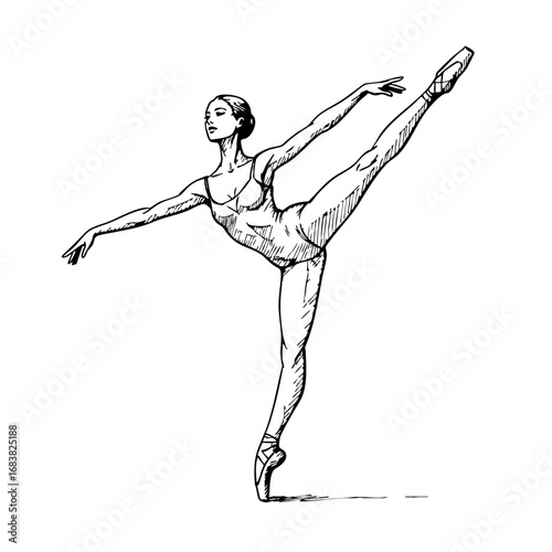 Vintage ballet dancer sketch in elegant pose  