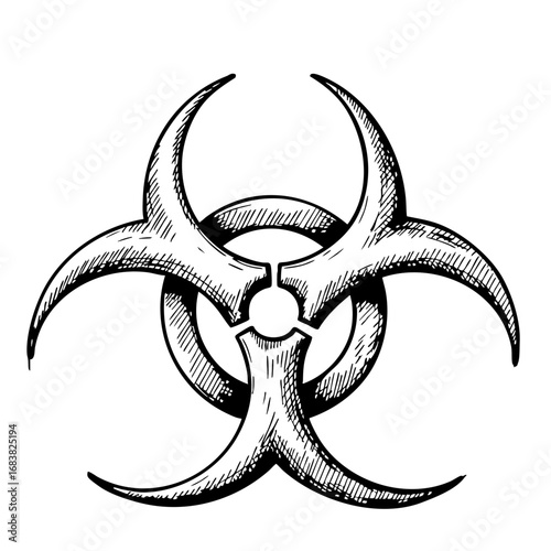 Vintage biohazard sketch illustration depicting a warning symbol  