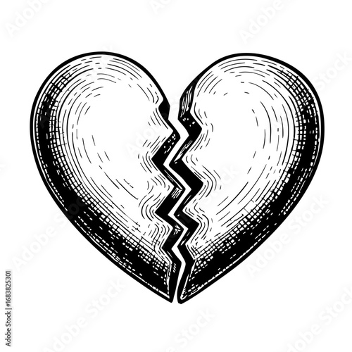 Vintage sketch of a broken heart illustration  