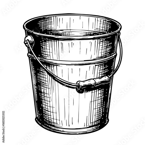 Vintage sketch of a metal bucket with a handle  