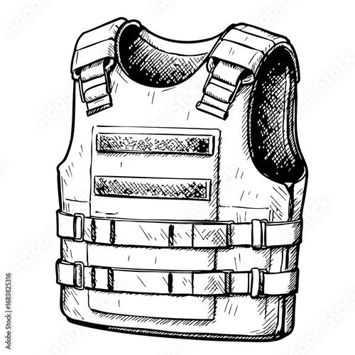 Bulletproof vest vintage sketch illustration  
