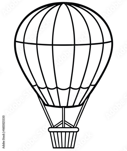An iconic hot air balloon vector illustration with a colorful aerostat and basket floats high in the sky, perfect for a fun travel adventure