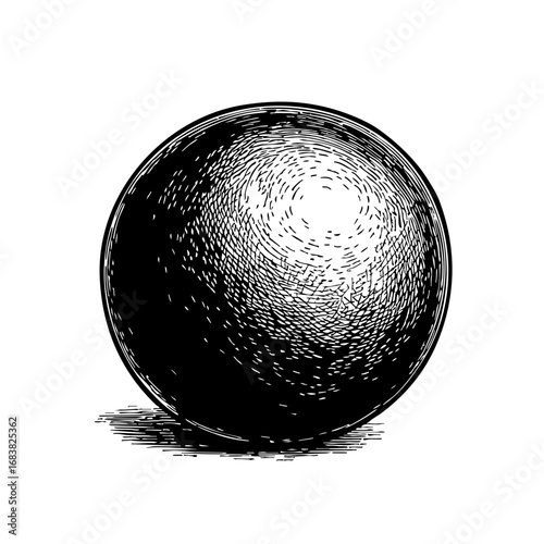 Vintage sketch of a cannonball in detailed black and white  