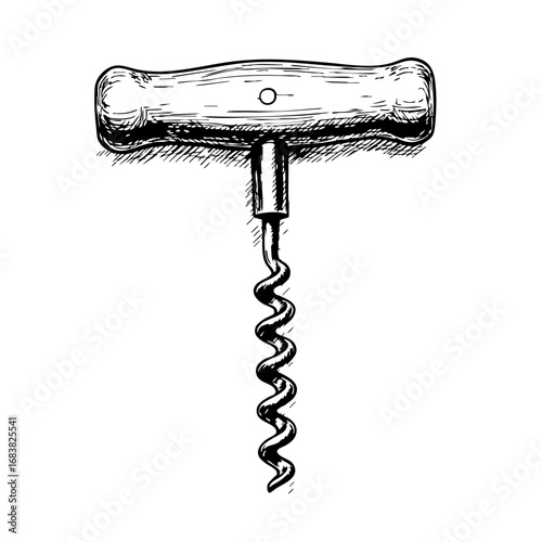 Vintage corkscrew sketch in detailed black and white illustration  