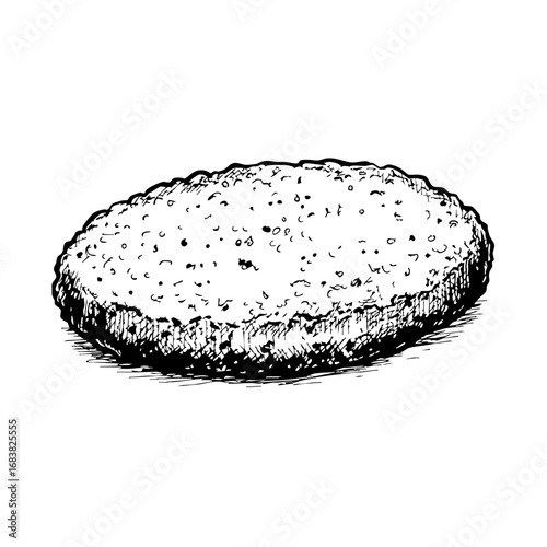 Vintage sketch of a cutlet on a textured surface  