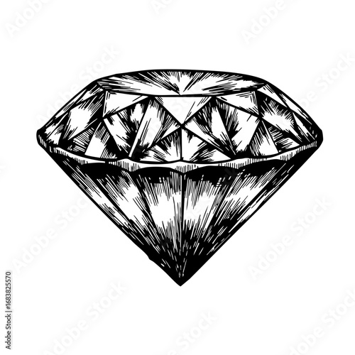 Vintage sketch of a diamond with intricate facets and details  
