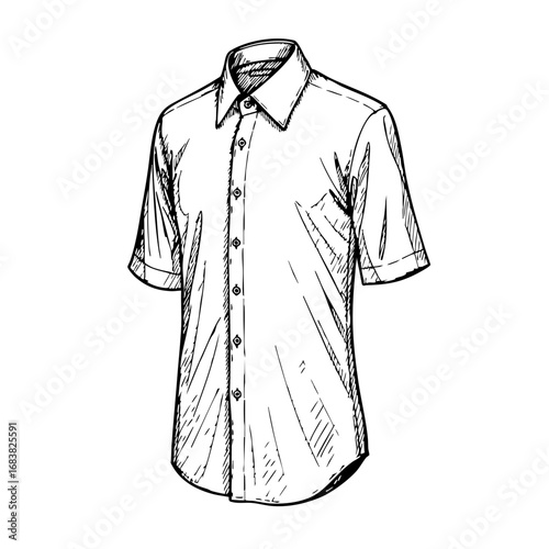Vintage sketch of a short-sleeve dress shirt  