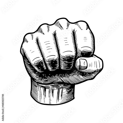 Vintage sketch of a clenched fist showing strength and determination  
