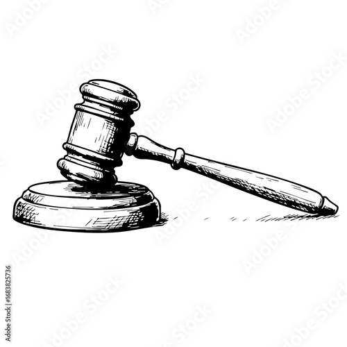 Vintage sketch of a gavel on a white background  