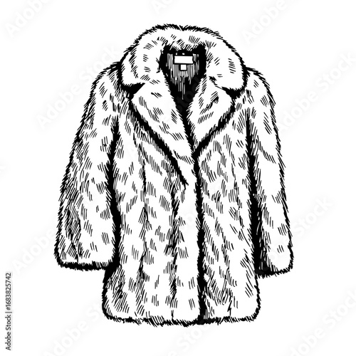 Vintage sketch of a fur coat with a stylish design  