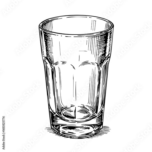Glass in vintage sketch style with clear details and shading  