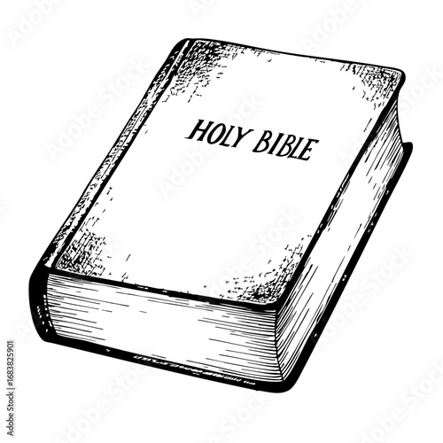 Vintage sketch of a Holy Bible with a textured cover design  