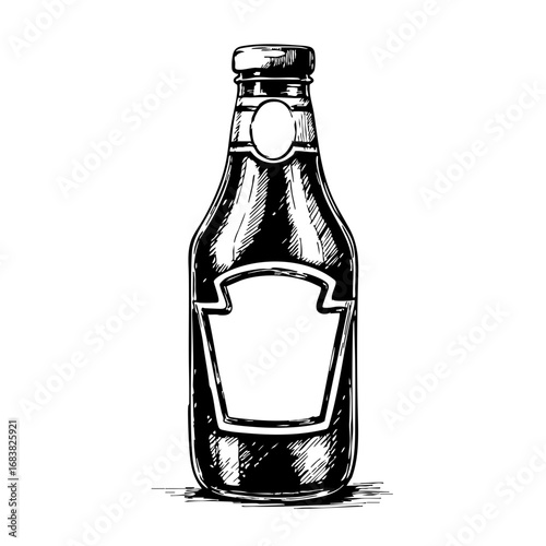 Vintage sketch of a ketchup bottle with a blank label  
