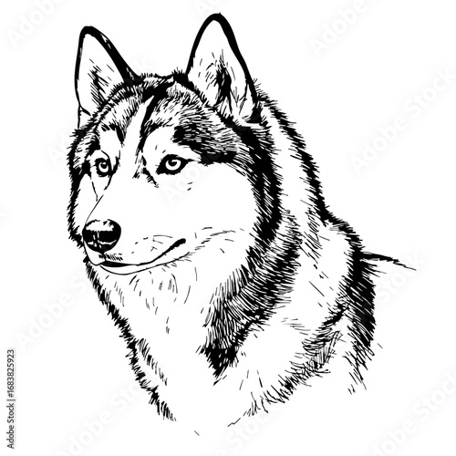 Vintage sketch of a husky dog in profile view  