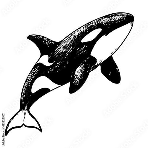 Vintage sketch of a killer whale swimming in the ocean  