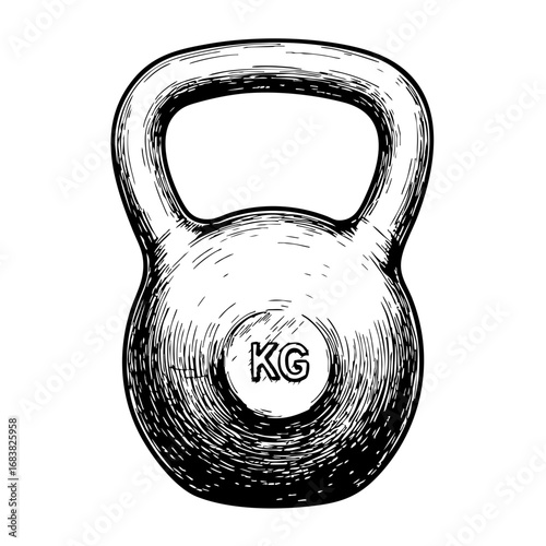 Vintage kettlebell sketch illustration showing weight for fitness  