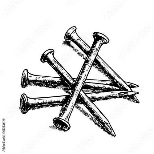Vintage sketch of nails arranged in an overlapping pattern  