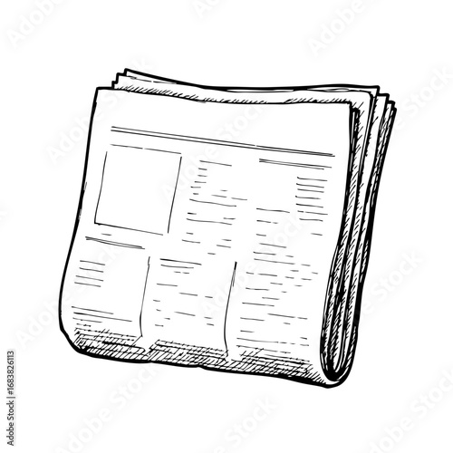 Vintage sketch of a folded newspaper with blank sections  