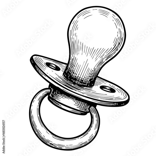 Vintage sketch of a pacifier with round bulb and ring  