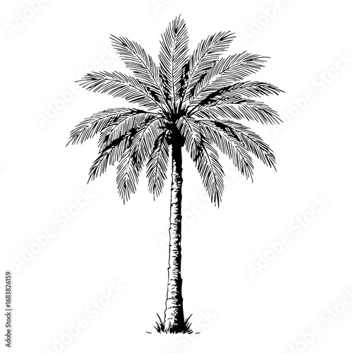 Vintage sketch of a palm tree with detailed leaves and trunk  
