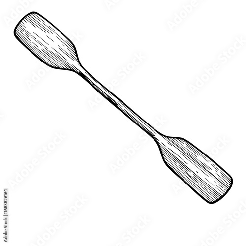 Vintage sketch of a rowboat paddle in black and white  