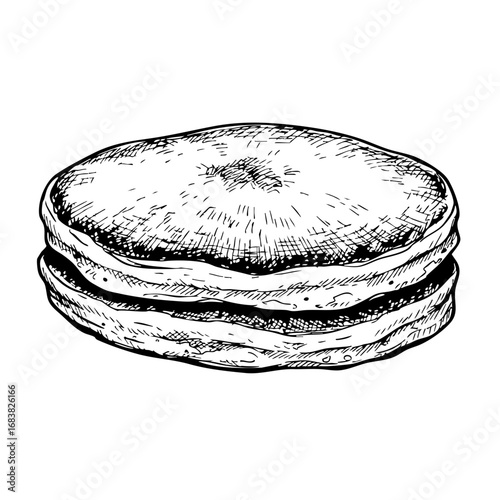 Vintage sketch of a delicious pancake with syrup filling  