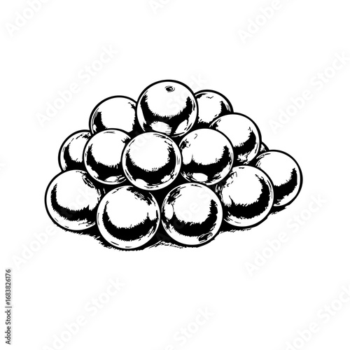 Vintage sketch of a pile of shiny pearls in black and white  