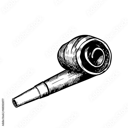 Vintage sketch of a party horn in detailed illustration style  