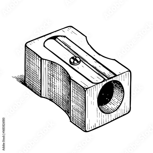Vintage sketch of a wooden pencil sharpener  
