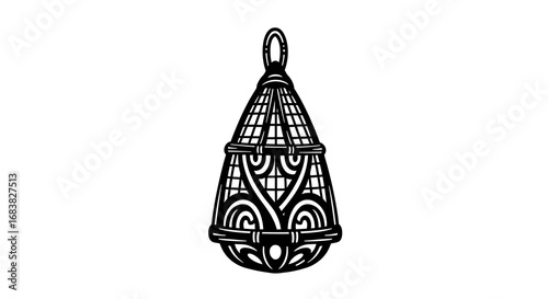 Intricate black silhouette of traditional woven cage design