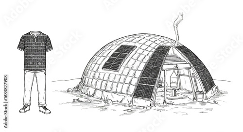 Sustainable dome home with solar panels and modern clothing design