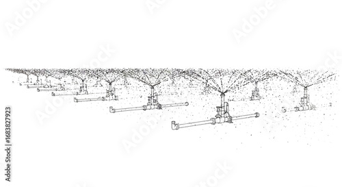 Industrial sprinkler system in linear perspective for efficient landscape irr…