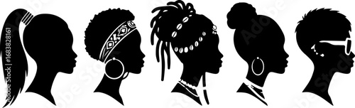 Stylish Female Silhouette Set with Headwraps, Jewelry and Accessories  Fashion Profile Vector