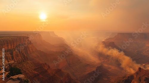 Golden Sunset Over Smoky Canyon Landscape